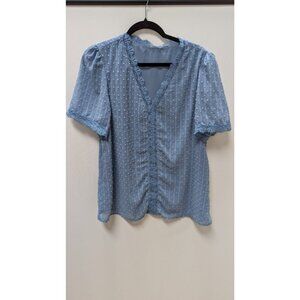 Light Blue Textured Lace Trimmed Blouse